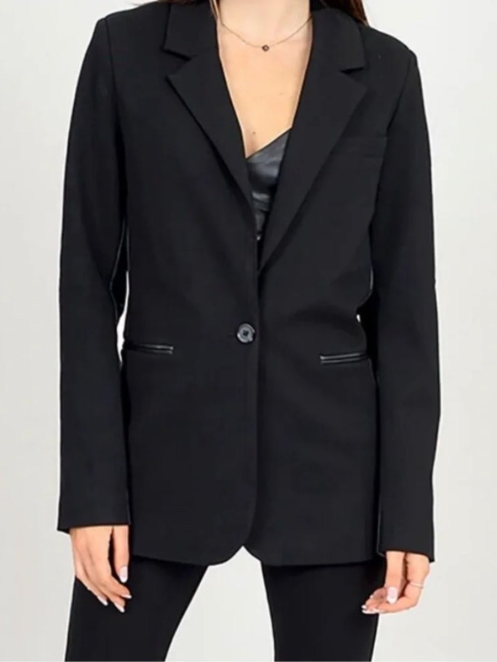 Black Blazer With Leather Panels
